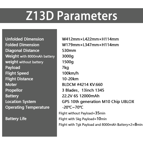 Z13D Foldable Tactical Drone — AI-Guided, 8kg Payload, Long-Range, High-Speed, Anti-Jamming, Reconnaissance-Strike Integration
